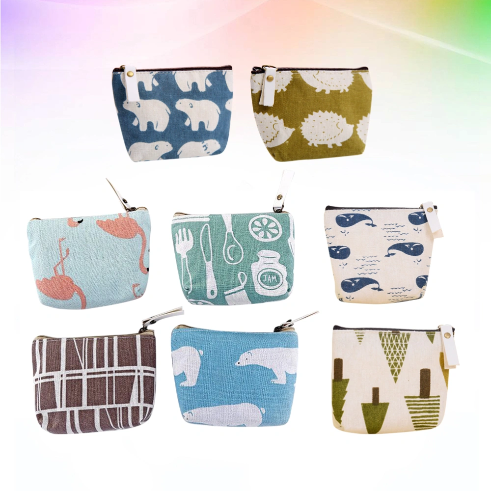 8pcs Cartoon Canvas Coin Bag Zipper Cash Bag Key Storage Bag for Girls Women (Random Style)