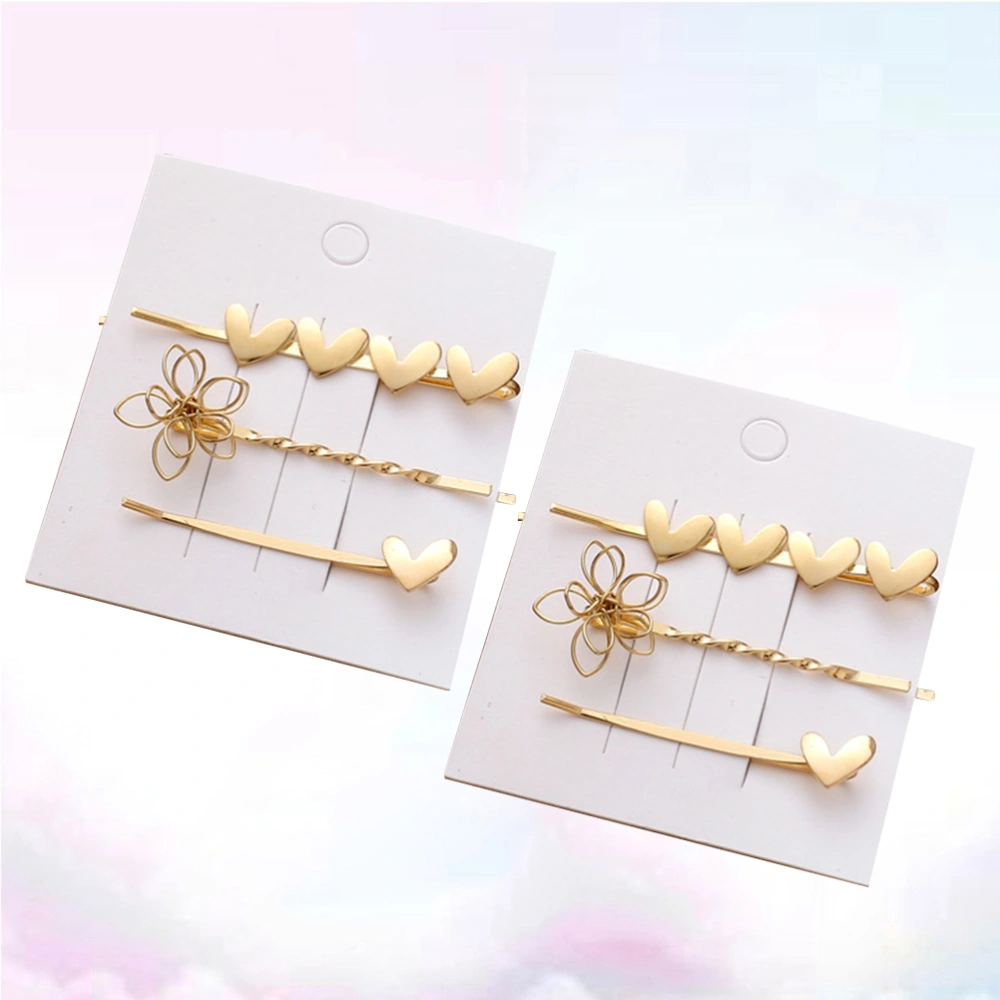 2 Sets Pearl Hair Clips Set 3-piece Metal Hair Decorative Bridal Hair Clips Handmade Hair Accessories Fashion Headress - 4# (Golden)