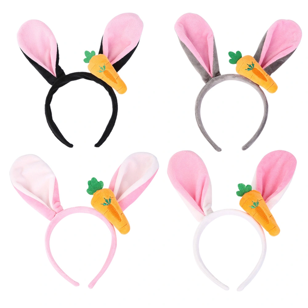 4PCS Plush Headband Rabbit Ear 3D Carrot Costume Cosplay Bunny Hair Accessory for Party Wearing(Random Color)