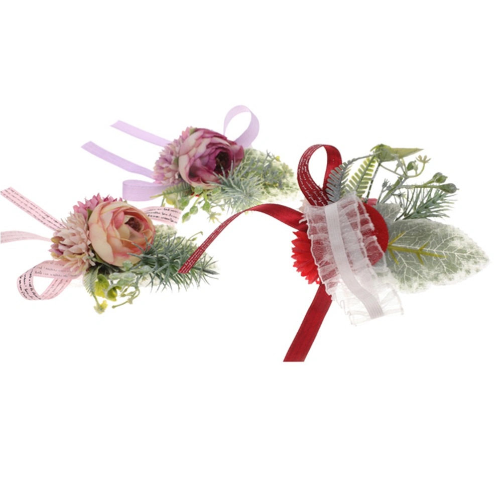 2PCS Wrist Flower Wedding Bride Wrist Flower Decoration Simulated Wrist Flowers Adornment Lifelike Cloth Rose Wrist Flower for Bride Bridesmaid Decor Light Purple