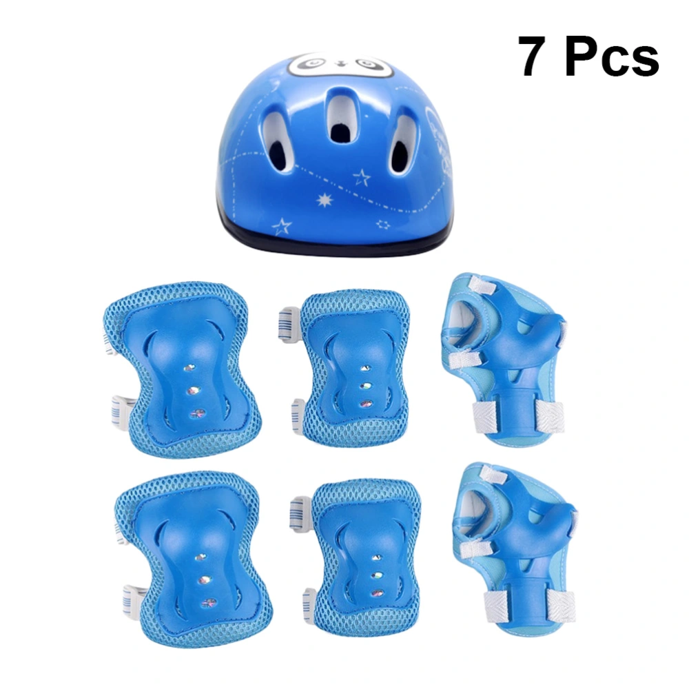 7pcs Kids Sports Protective Gear Helmet Knee Protector Elbow Pads Wrist Guards for Roller Skating (Blue)