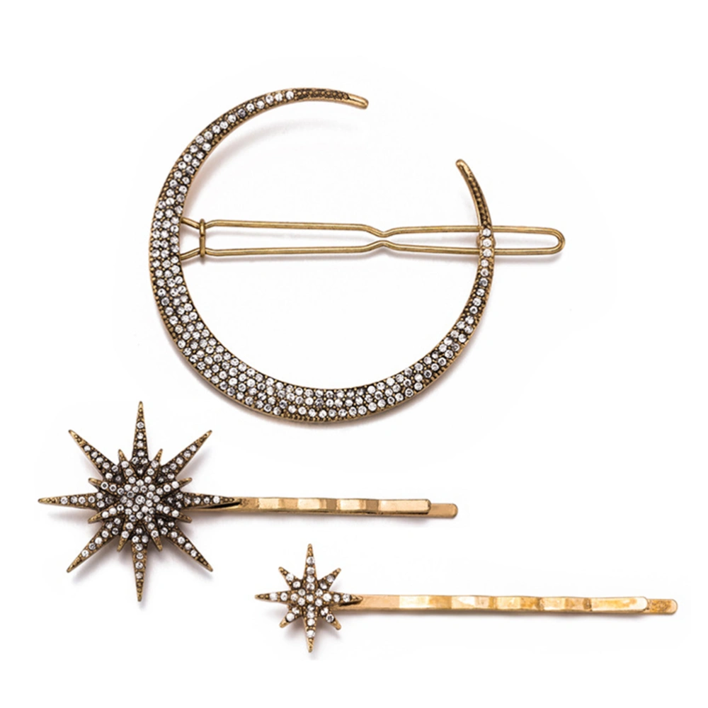 6PCS/2Sets Retro Rhinestone Bobby Pin Diamante Moon Star Snowflake Hair Bang Clips Vintage Hairpin Hair Accessories