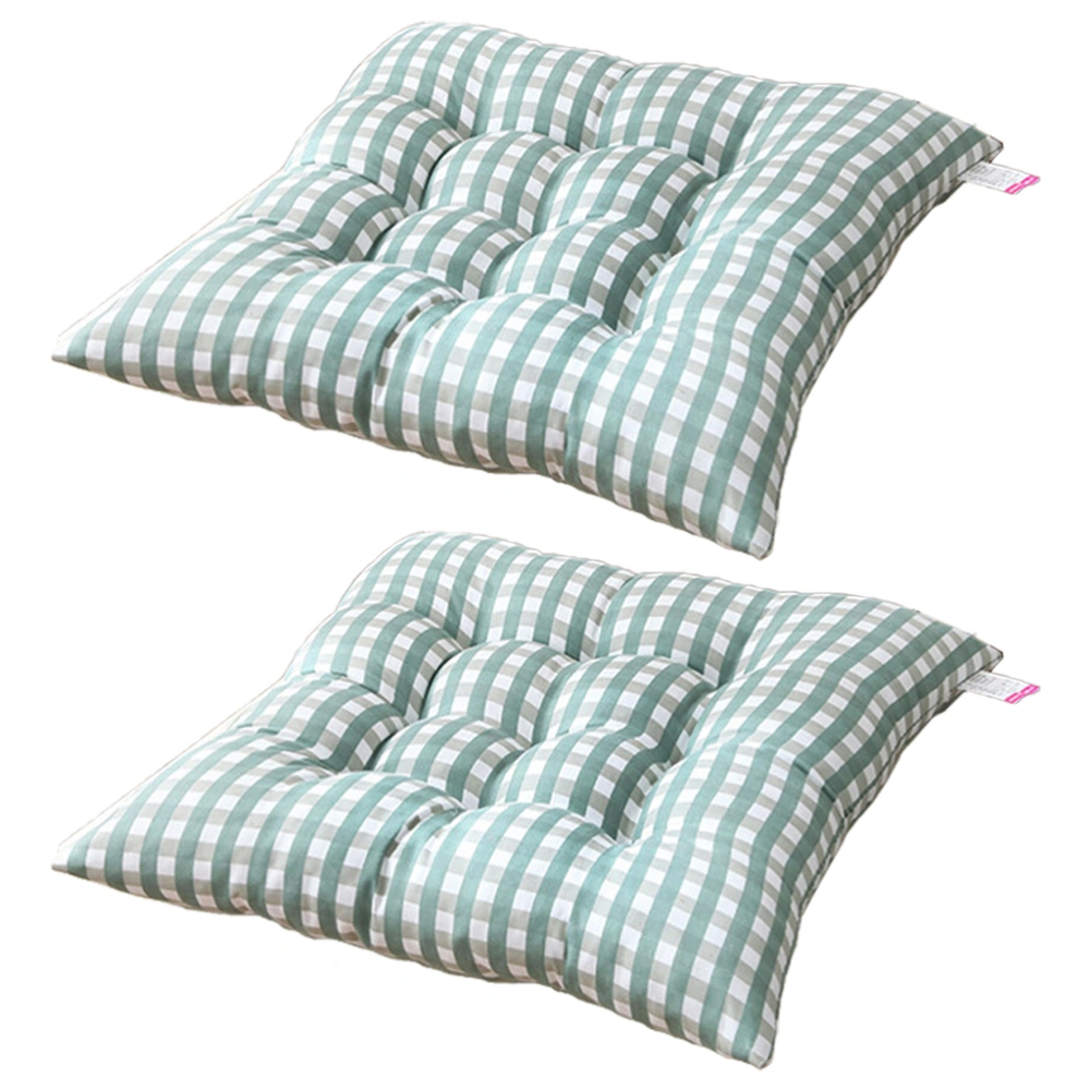 2pcs Square Cushion Grid Pattern Seat Cushion Office Seat Cushion Thicken Cushion (Green)