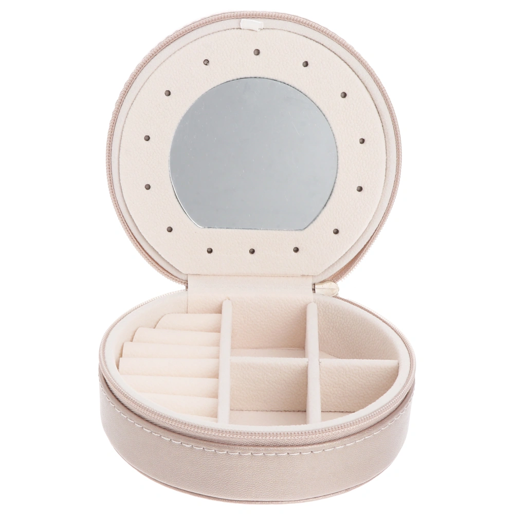 Round Shaped PU Leather Jewelry Organizer Portable Travel Jewelry Storage Case With Zipper