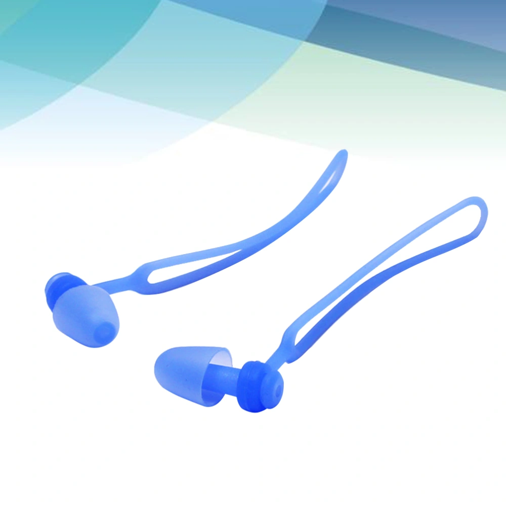 1 Pair Fashion Waterproof Swimming Ear Plugs Ergonomic Underwater Diving Earplugs with Rope for Man Woman Kids (Blue)