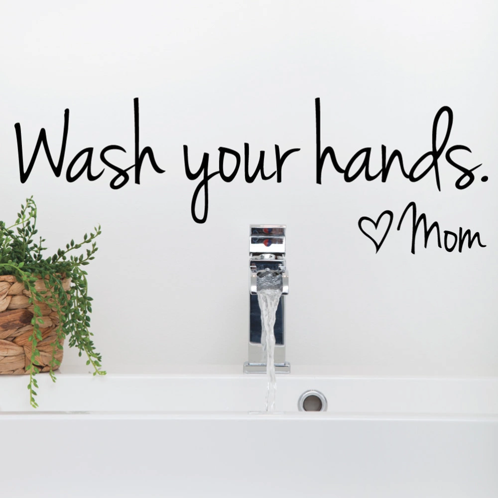 2 Sheets Wash Your Hands Letters Sticker Fine Carving Washbasin Sticker Bathroom Reminder Wall Decals for Home Office Black