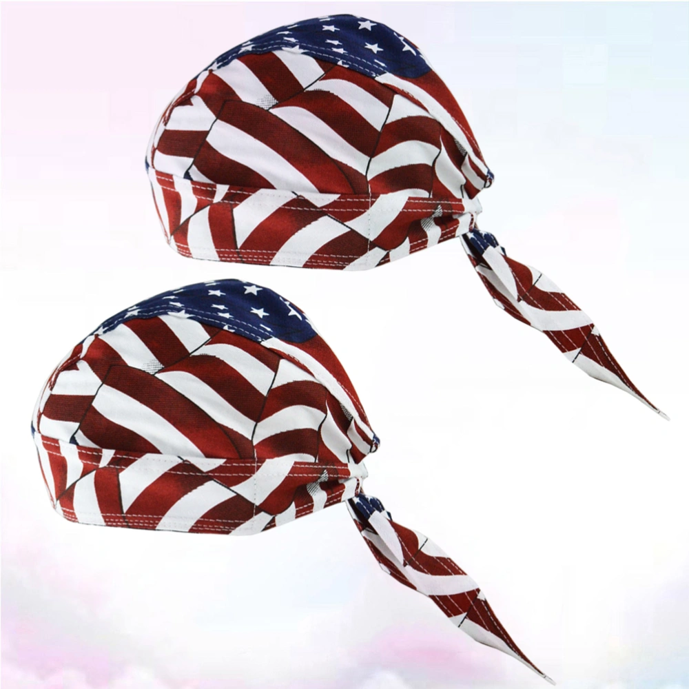 2Pcs Cotton Cycling Skull American Flag Pattern Thickened Headwear Headwrap Personalized Hat for Outdoor Hiking Cycling (Assorted Color)