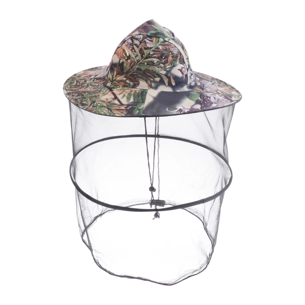 Outdoor Sunscreen Hat Anti-mosquito Net Hat UV-block Foldable Face Protection Fishing Headgear with Net for Fishing Camping Mountaineering (Leaves Pattern Camouflage)