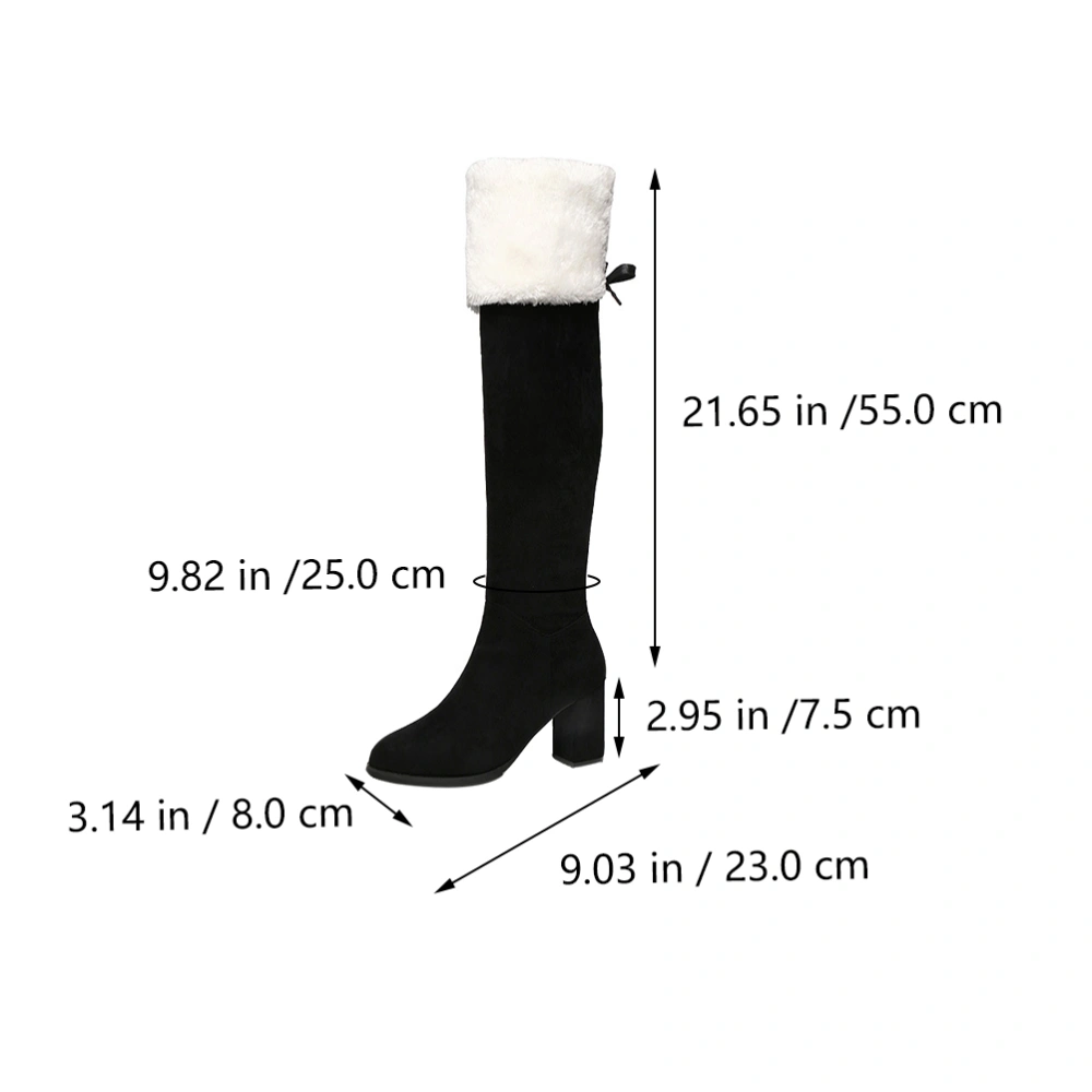 1 Pair Woman Thigh High Boots Winter Chunky Heel Boots Winter Pointy Boot(Black)