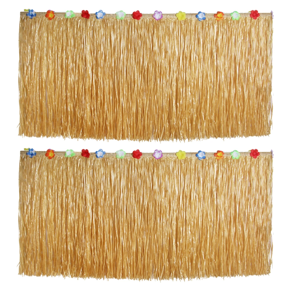 2 Pcs Hawaiian Party Desk Skirt Plastic for Luau Party Decoration 276x75CM (Straw Color)