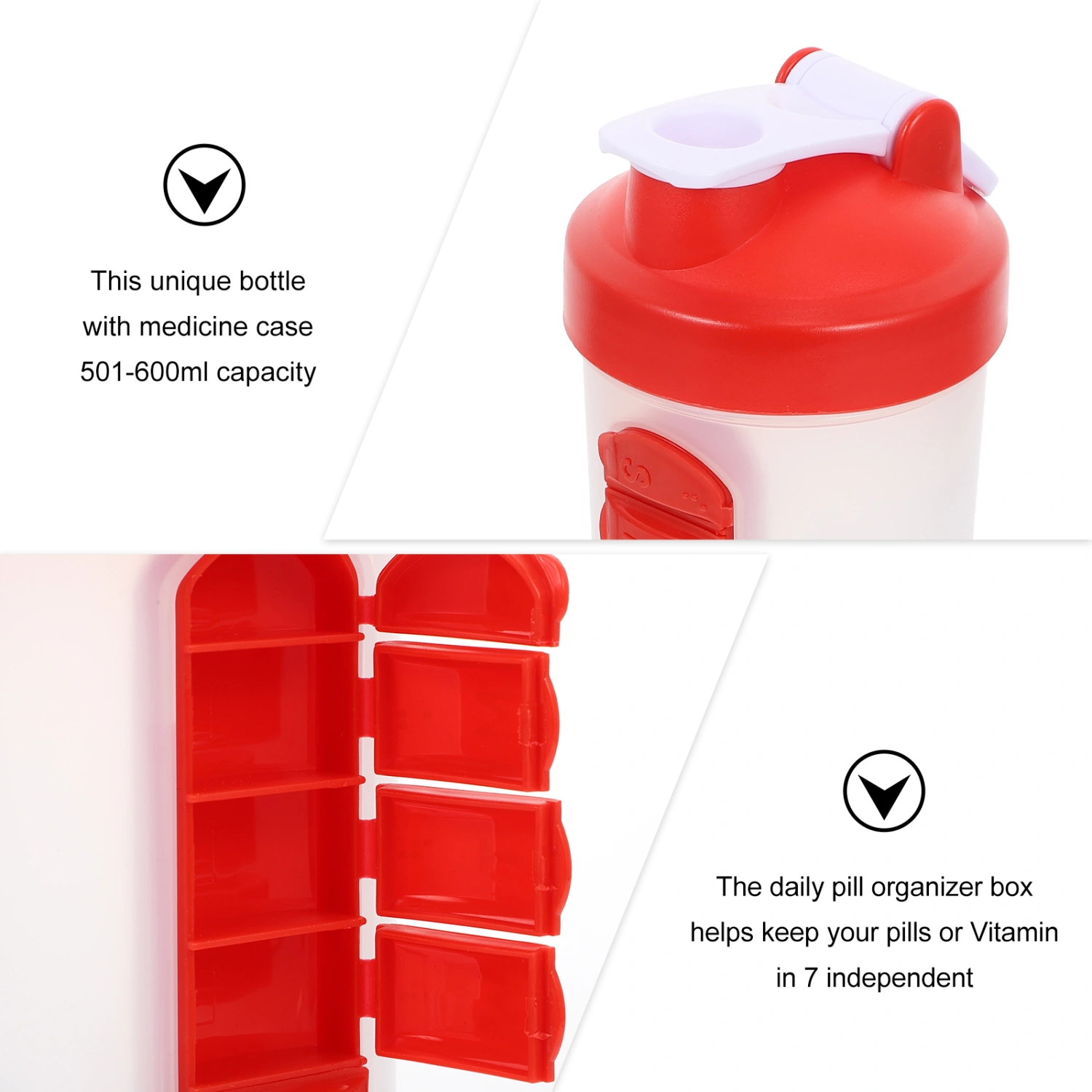 1Pc Shaker Bottle 2-in-1 Water Bottle Weekly Pill Container Portable Water Kettle