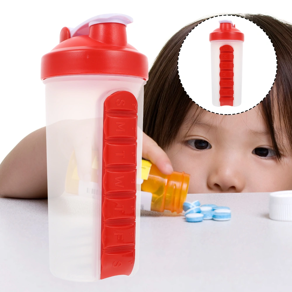 1Pc Shaker Bottle 2-in-1 Water Bottle Weekly Pill Container Portable Water Kettle