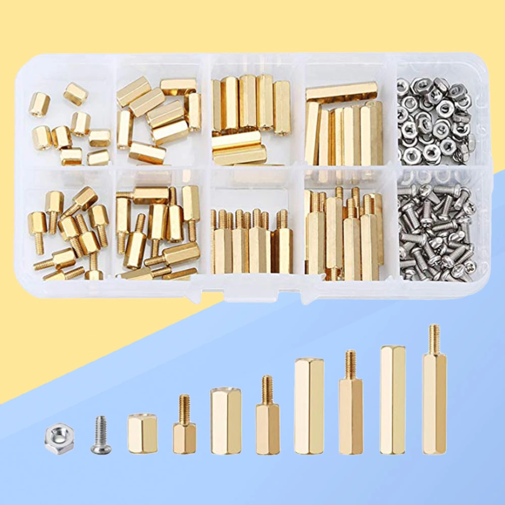 180PC Single and Double Pass Hex Copper Column Screw Nut Combination Set