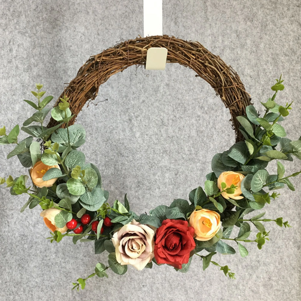 1 Pc Simulation Silk Flower Wreath Wall Hanging Pendant Vivid Rose Garland Decor