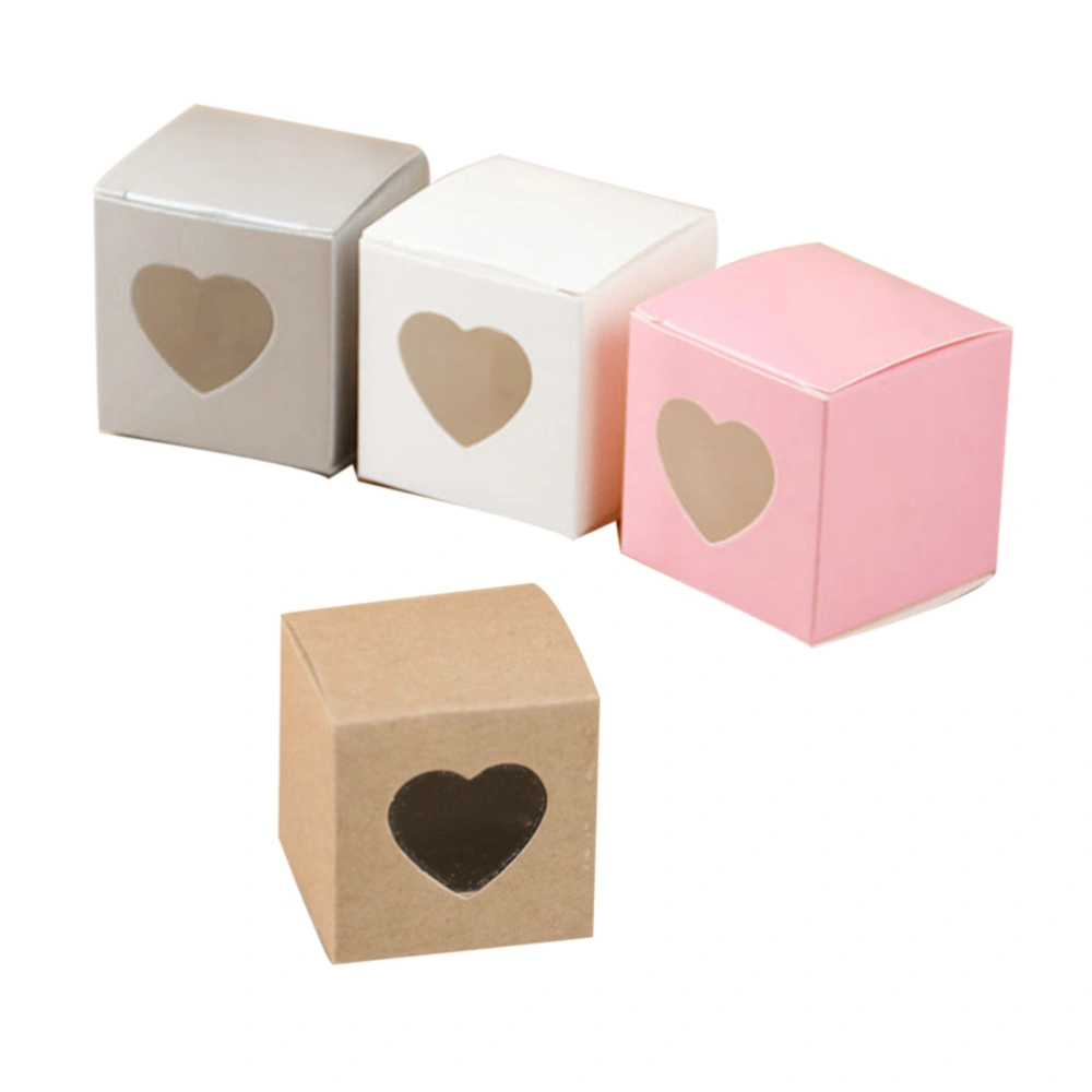 50 Pcs Square Kraft Paper Candy Boxes PVC Transparent Heart-shaped Window Cupcake Favor Boxes Wedding Party Accessories (Grey)