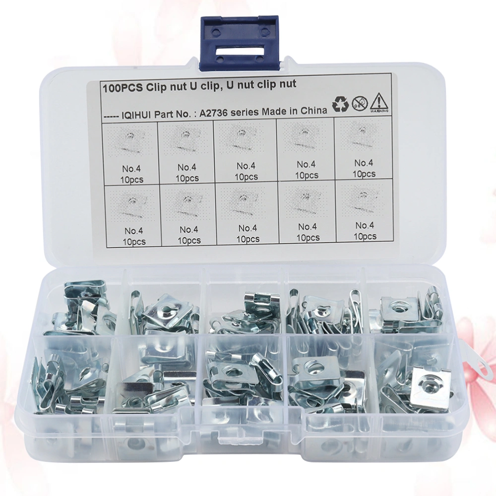 100pcs Motorcycle Fairing Bodywork Panel No.4 Manganese Steel U Clips Spire U Clip U Nut Fasteners