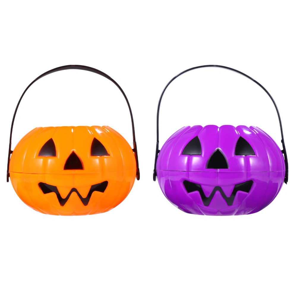 2Pcs Halloween Plastic Pumpkin Buckets Portable Candy Buckets Party Table Decors