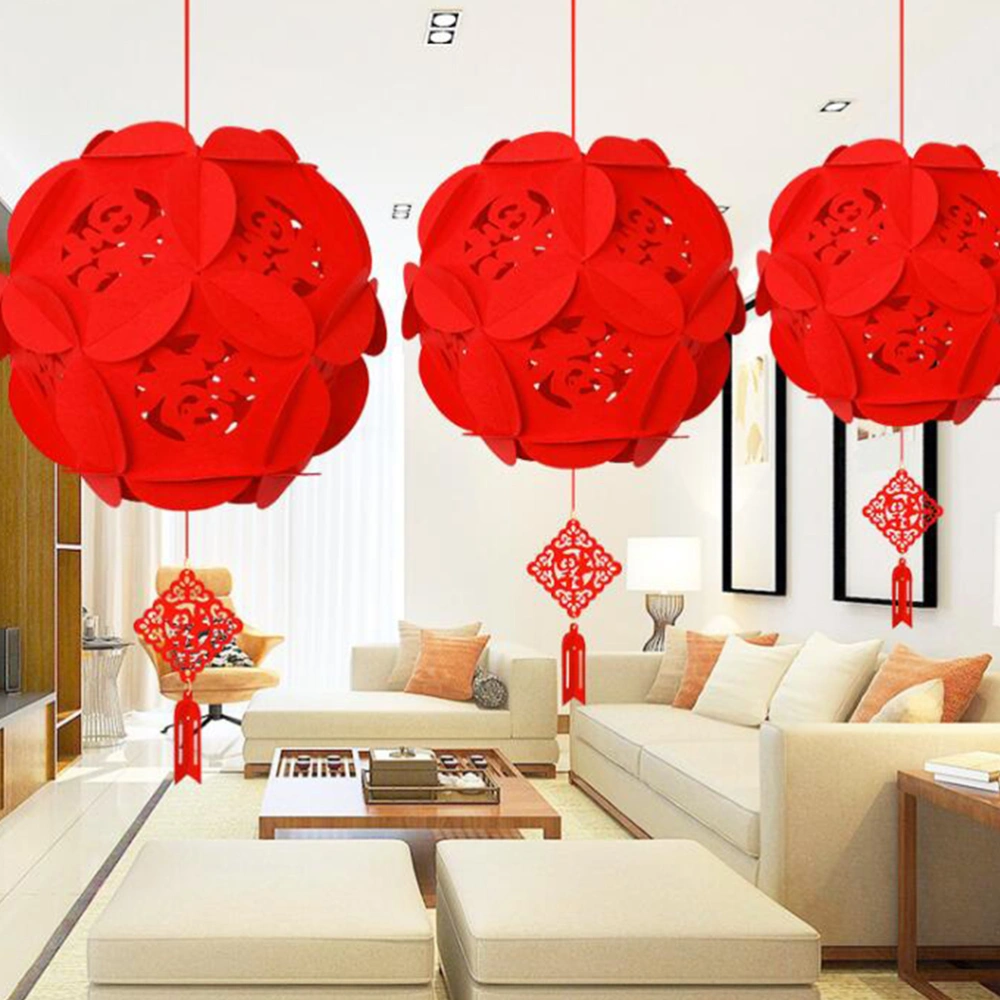 2pcs Non-woven Fabric Chinese Lanterns Festive Red Hanging Lantern Pendent Decor for New Year Spring Festival with Golden Character