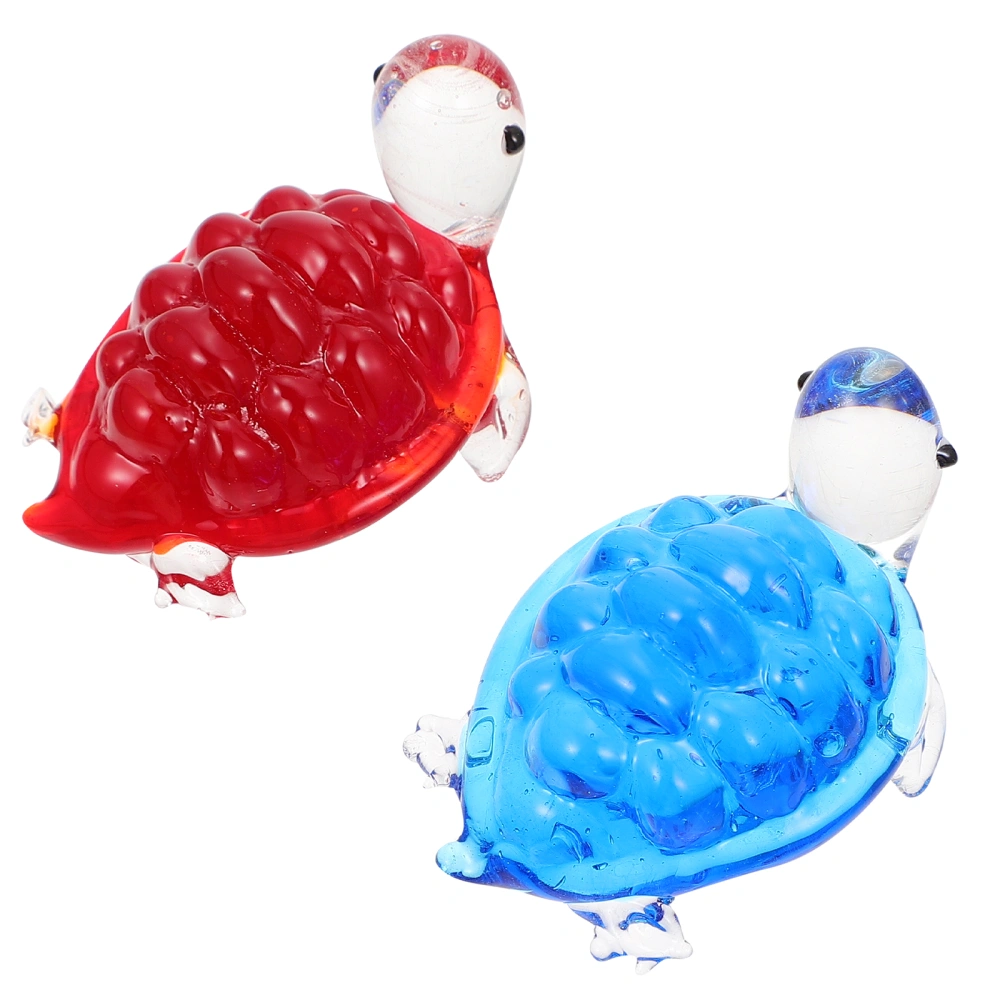 2Pcs Tabletop Glass Turtle Transparent Decorations for Home Fish Tank Decor