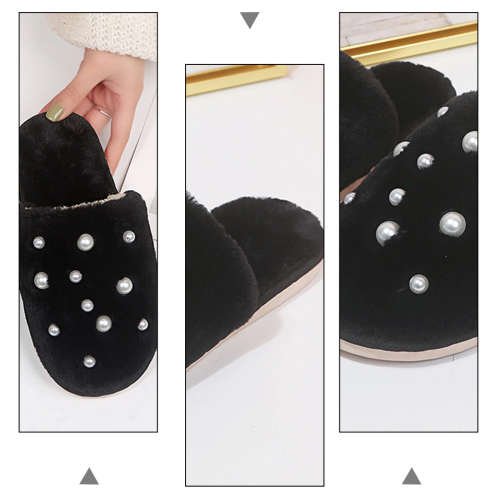 1 Pair Winter Warm Slippers Indoor Cotton Shoes Pearl Slippers for Lady