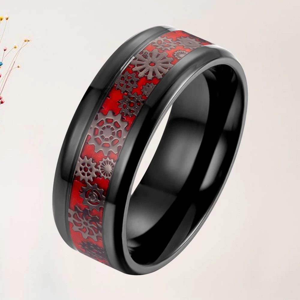 1Pc Men Titanium Steel Ring Creative Mechanical Gear Shaped Finger Ring Fashion Cool Ring Jewelry (Black Red Carbon Fiber Size 8)