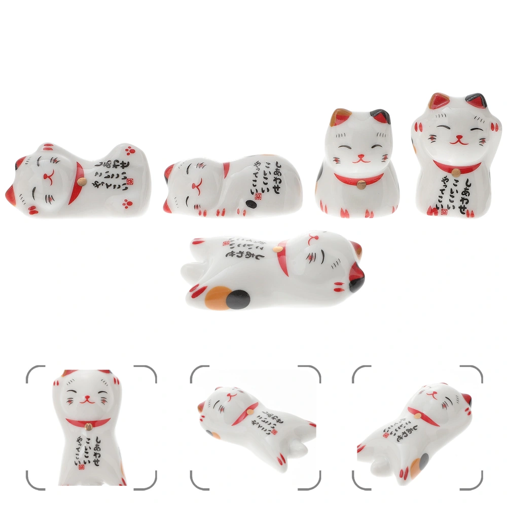 5pcs 5 Styles Ceramic Chopsticks Rests Cat Shape Chopsticks Rack Cartoon Chopsticks Stand Creative Spoon Fork Holder