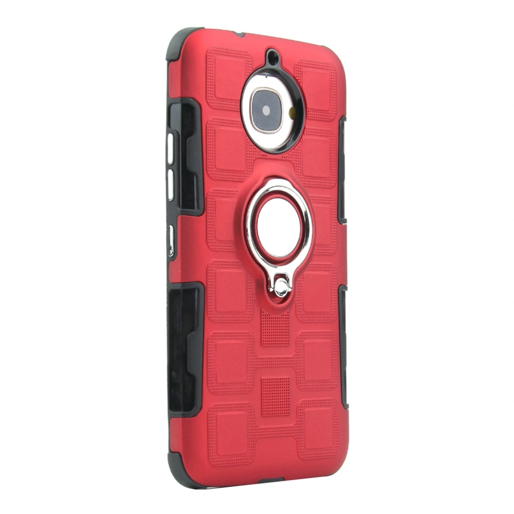 Protective Phone Case Running Sports Three-in-One with Back Clip 360 Degree Ring Car Magnetic Heavy Duty TPU & Hard PC Shockproof Solid Three-layer Mobile Phone Shell for Moto G5s Plus(Red)