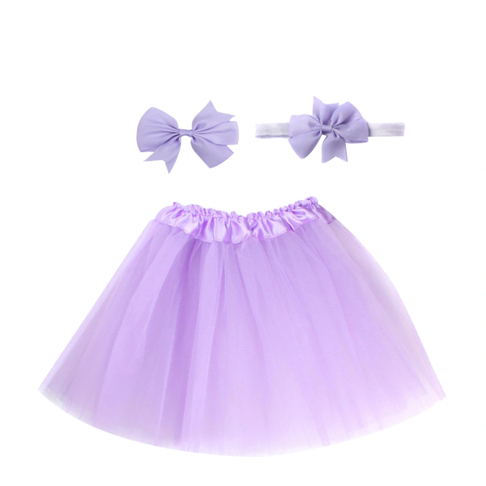 Tutu Dress Costume Outfit Skirt Party Apparel Set with Bow Knot Headwear Hairpin for Girls Babies (Lavender)