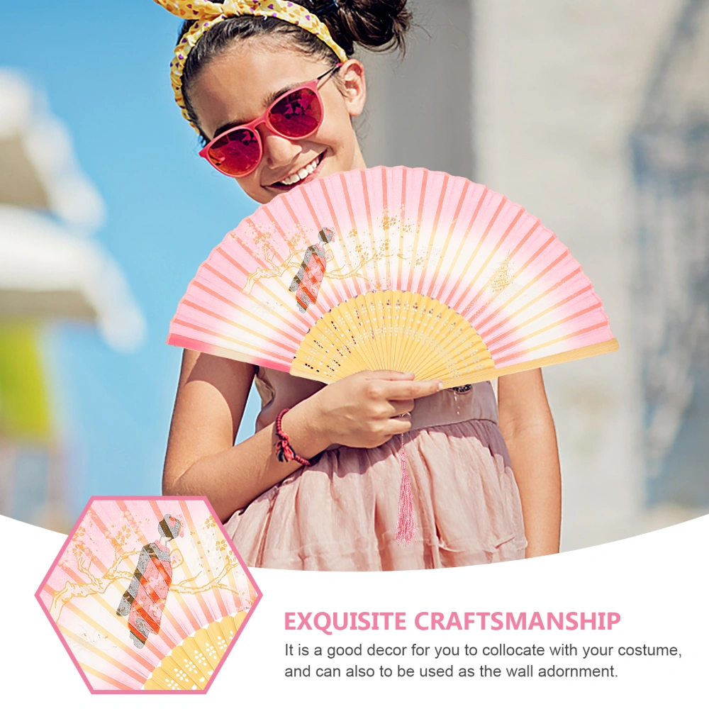 Chinese Folding Fan Elegant Hand Fan Photo Prop Dancing Fan with Tassel for Decor