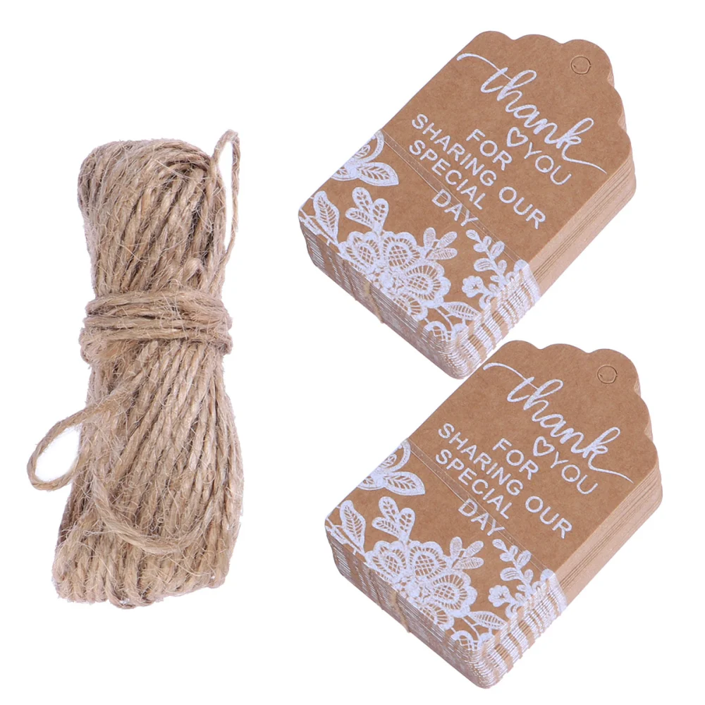 50pcs Kraft Paper Gift Tags White Lace Tag with Hemp Rope for Wedding Engagement