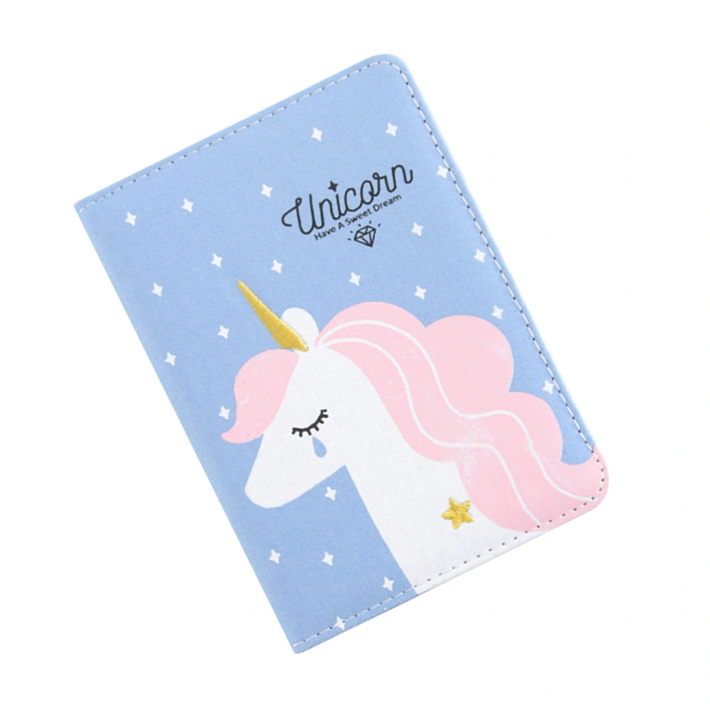 Fabric Cover Diary Notebook Journal Writing Sketchbook School Supplies for Student (Light Blue Unicorn)