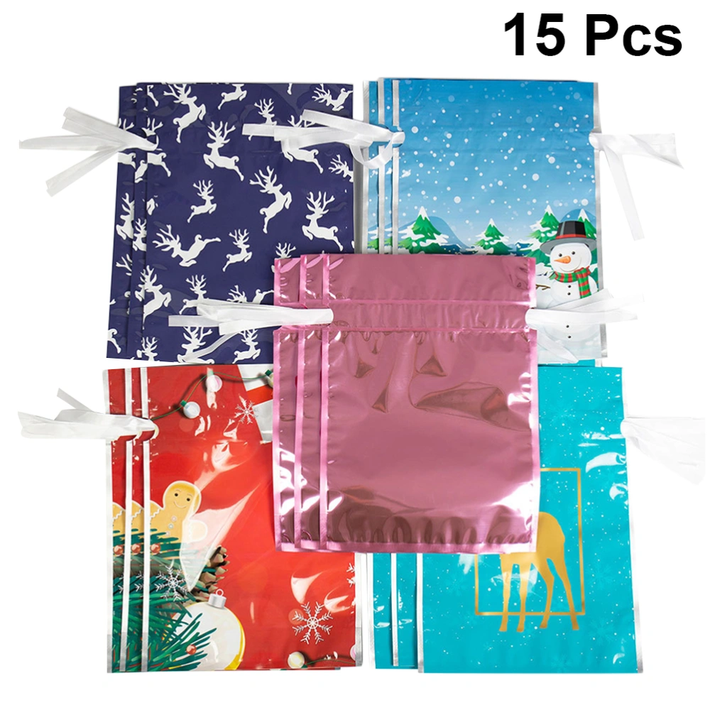 15pcs Christmas Gift Drawstring Bag Party Storage Pouch Creative Bundle Pockets (Size S)