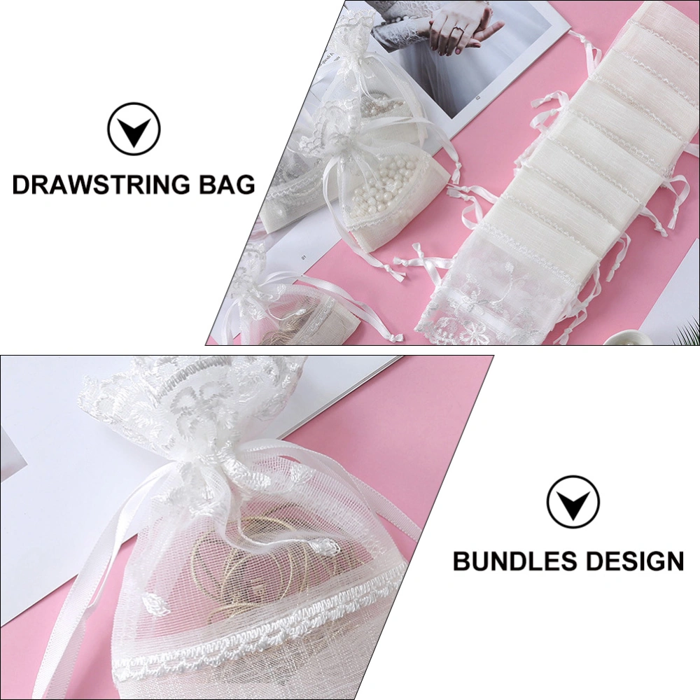 5pcs Lace Yarn Bag Jewelry Drawstring Bag Slubby Yarn Gift Storage Pocket White