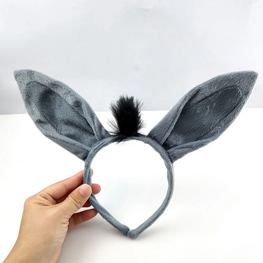 2 Sets of Donkey Costume Props Donkey Ear Headband Tail Bowtie and Nose Decor