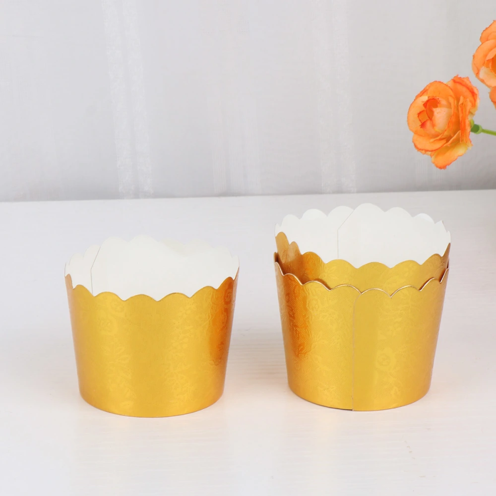 50 Pcs Metal-like Texture Paper Cupcake Cups Disposable Muffin Cup Heat-resistant Dessert Bowls Party Supplies for Baking Wedding Birthday (Gold)