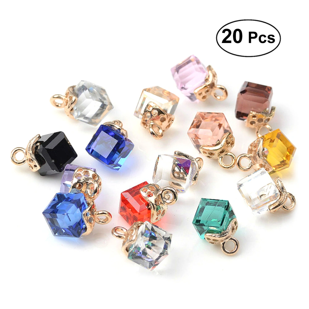 20pcs Cubic Crystal Charms Pendants for DIY Jewelry Making Necklace Earring Accessory (Random Color)