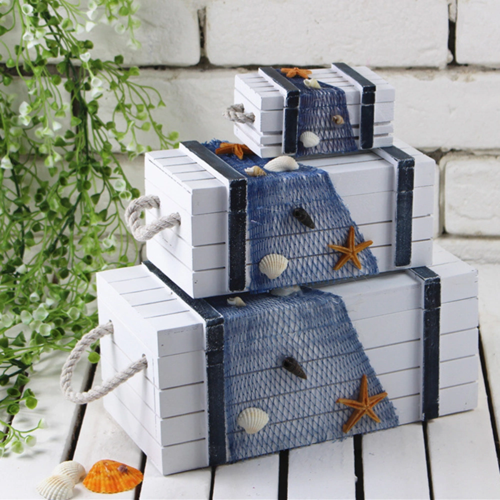 Mediterranean Style Jewelry Cases Wooden Earrings Rings Storage Boxes Sundries Organizing Box (White)