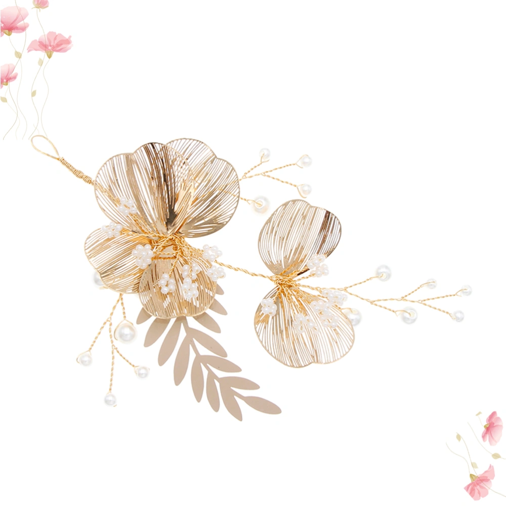 Golden Delicate Headwear Artificial Pearl Headdress Wedding Hair Band Alloy Floral Hair Accessories for Women Ladies 