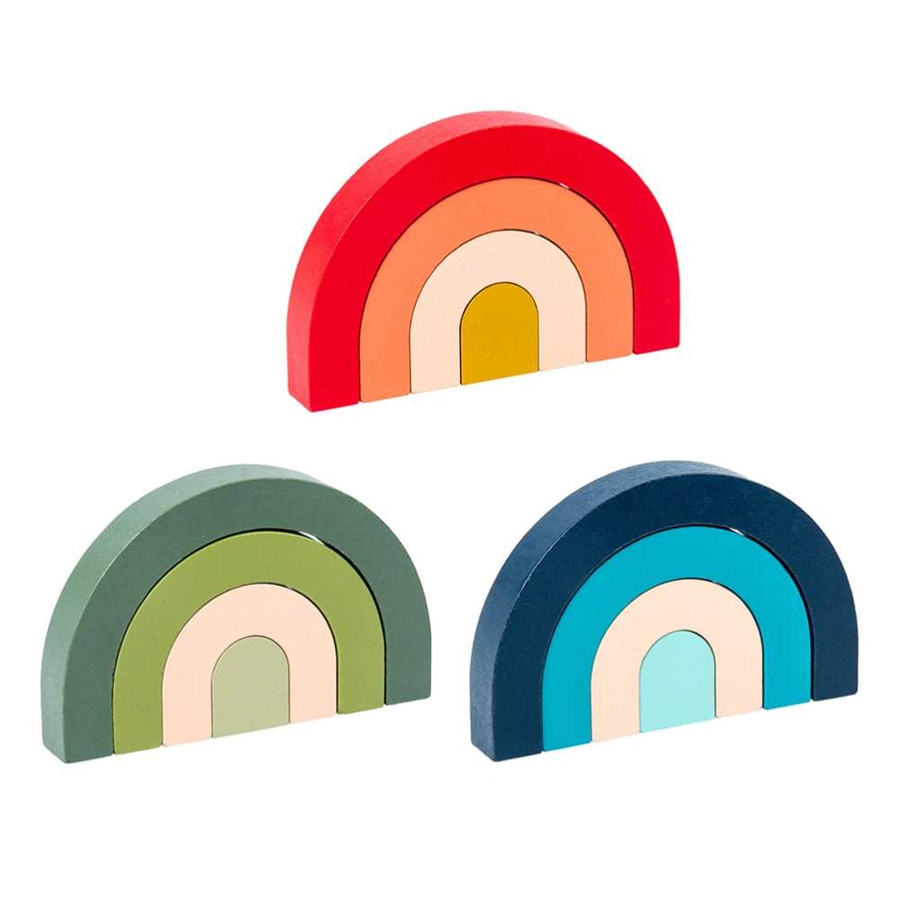 3pcs Wooden Rainbow Blocks Plug-in Geometry Building Blocks Colorful Puzzle