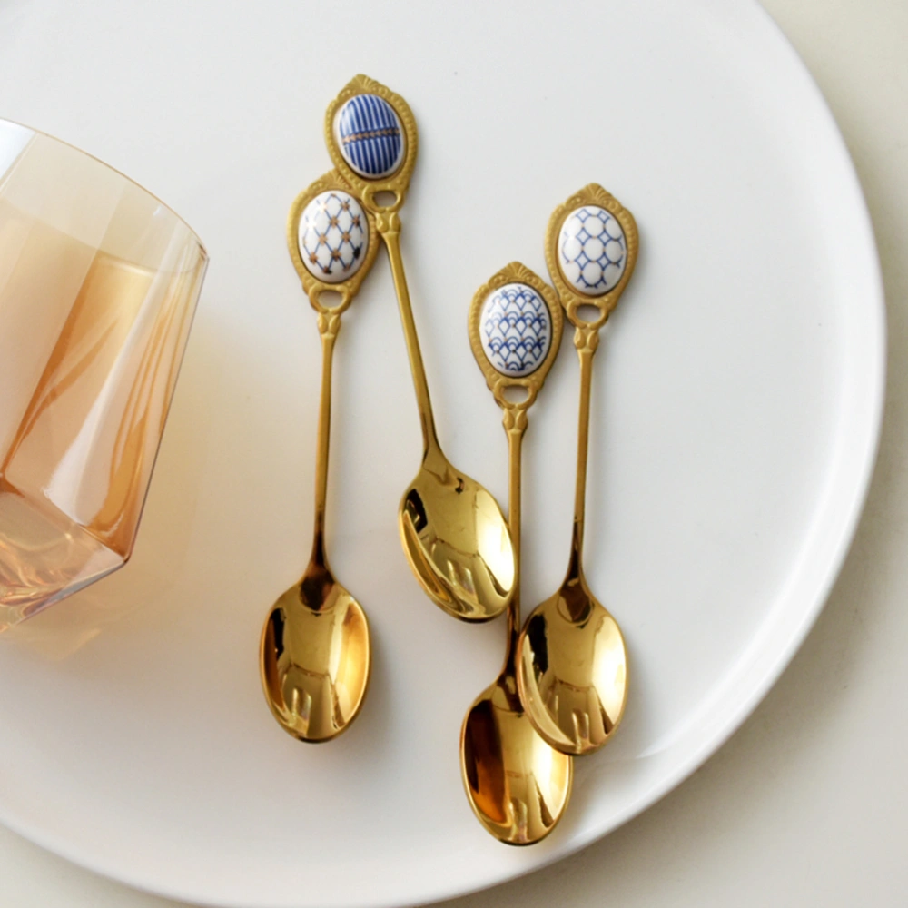 3pcs Coffee Mixing Spoons Stainless Steel Coffee Spoon Unique Handle Spoon Drinking Accessories for Home Cafe B