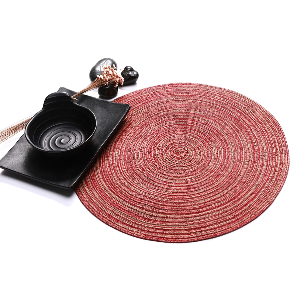 35cm Round Placemats Weave Table Mats Anti-skid Heat-resistant Placemats (Red)