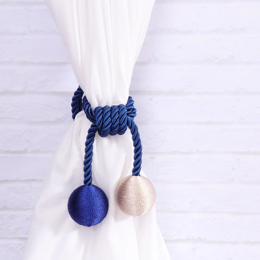 1 Pair of Weaving Curtain Straps Delicate Unique Two-tone Double-ball Decorative Curtain Tiebacks for Home Hotel (Sapphire Blue)