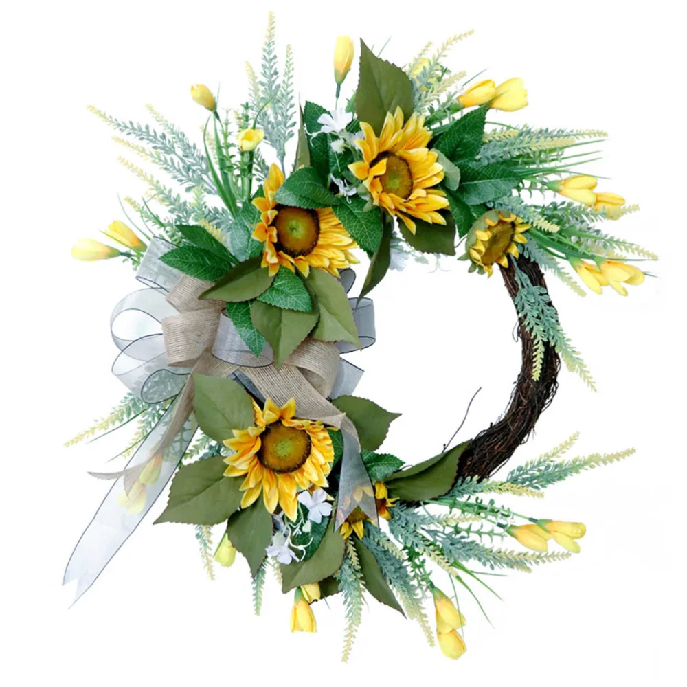 1PC American Sunflower Garland Imitation Silk Flower Door Decor Wall Wreath