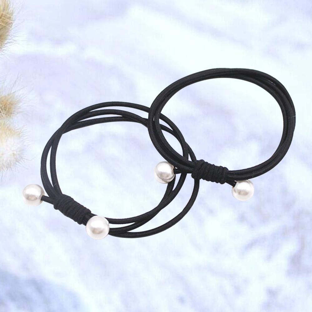 10pcs Stretch Hair Ties Elastic Manmade Pearl Hair Band Ponytail Holders Hair Accessories for Girl Women (Black)