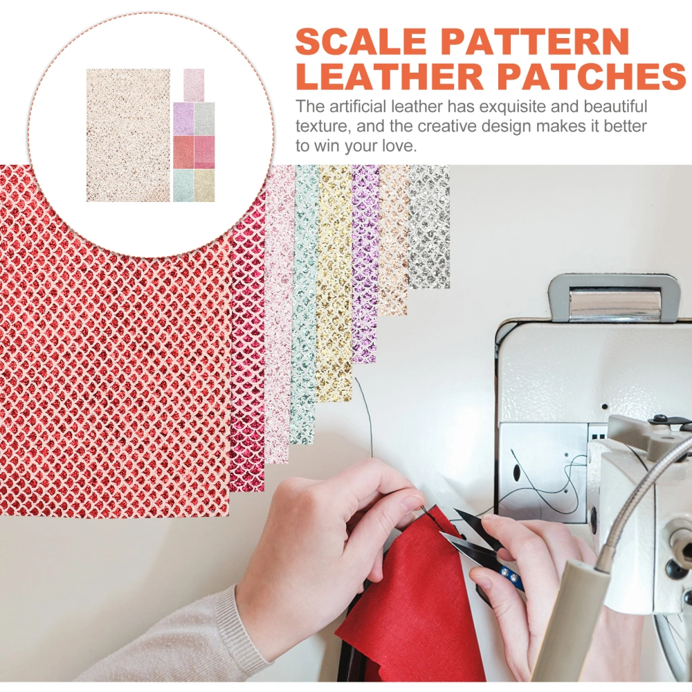 8 Sheets of Scale Pattern Artificial Leather Patches Jewelry Making PU Leathers Material DIY Sheets
