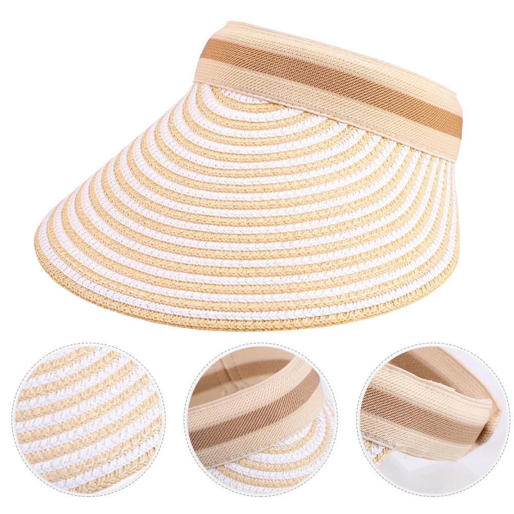 Braid Sun Visor Hat Outdoor Visor Wide Brim Summer UV Protection Beach