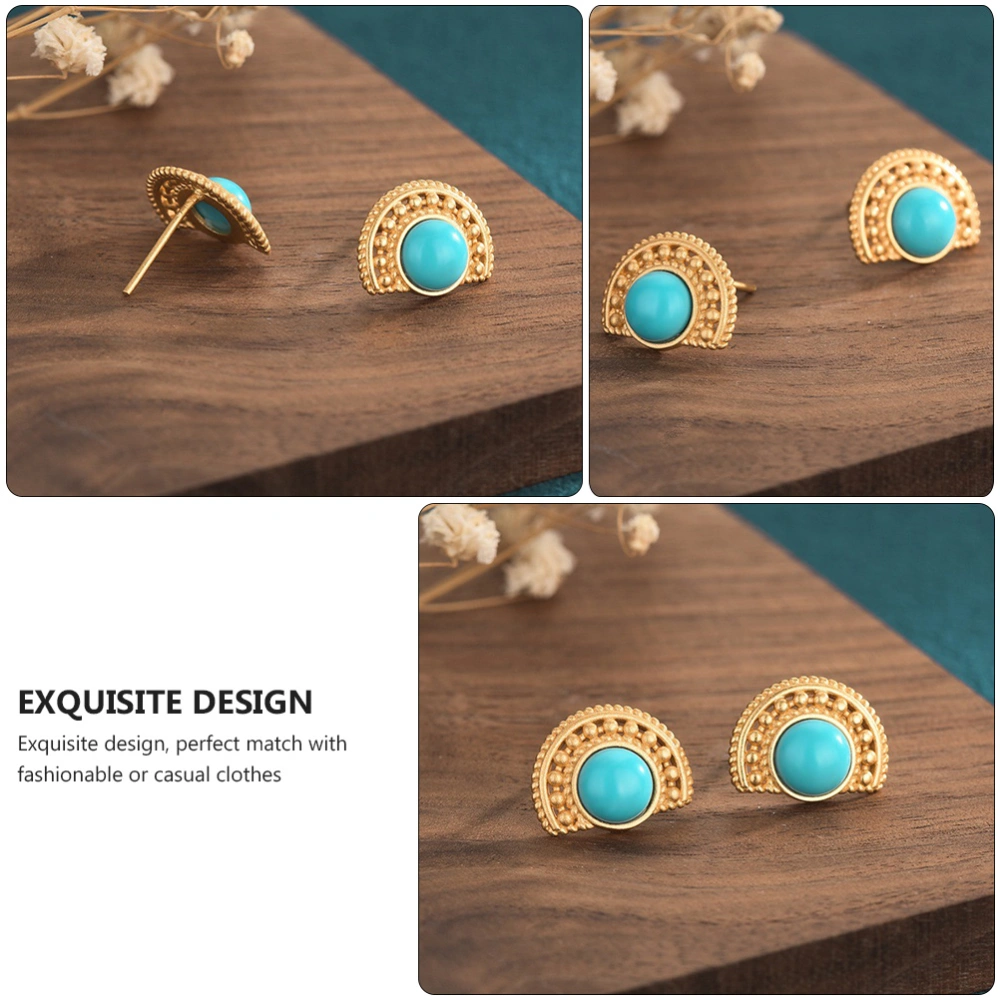 1 Pair of Retro Ear Studs Decorative Earrings Turquoise Ear Accessories (Golden)