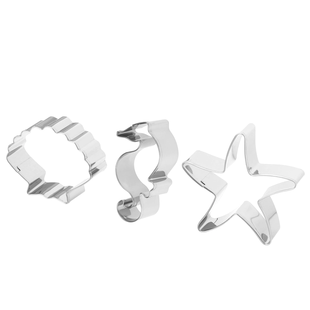 3pcs/set Ocean Theme Stainless Steel Cookie Cutter 3D Biscuit Cake Mold DIY Baking Tools