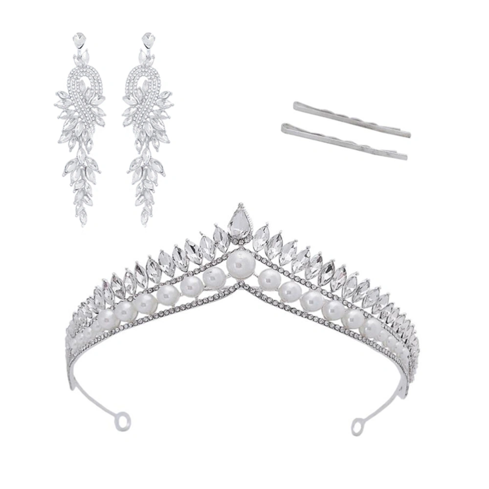 1 Set Bride Crown Hairpin Earring Kit Stylish Jewelry Wedding Dress Accessories Bride Decorative Jewelry for Women Female (Silver)