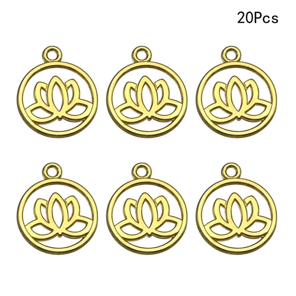 20pcs Alloy Round Lotus Flower Pendants Charms DIY Jewelry Making Accessory for Necklace Bracelet (Golden)